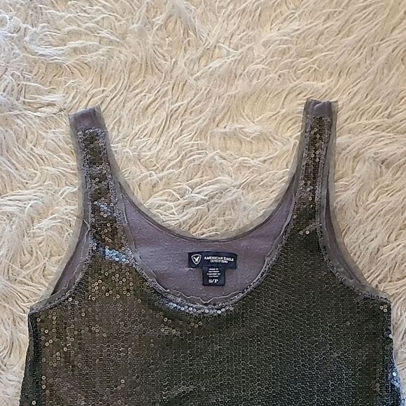 American eagle outfitters womens gray sequin polyester tank top size small - Picture 2 of 5